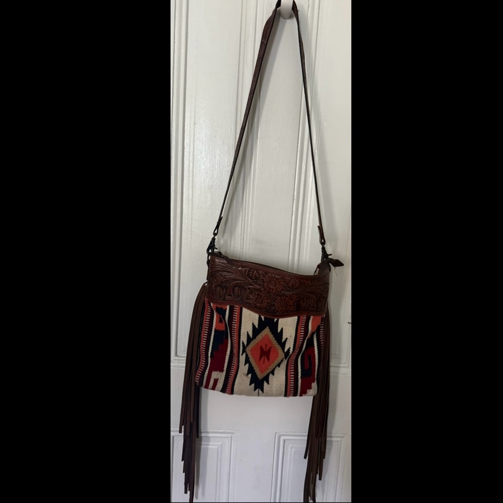 Western Style Brown Leather Fringe Bag